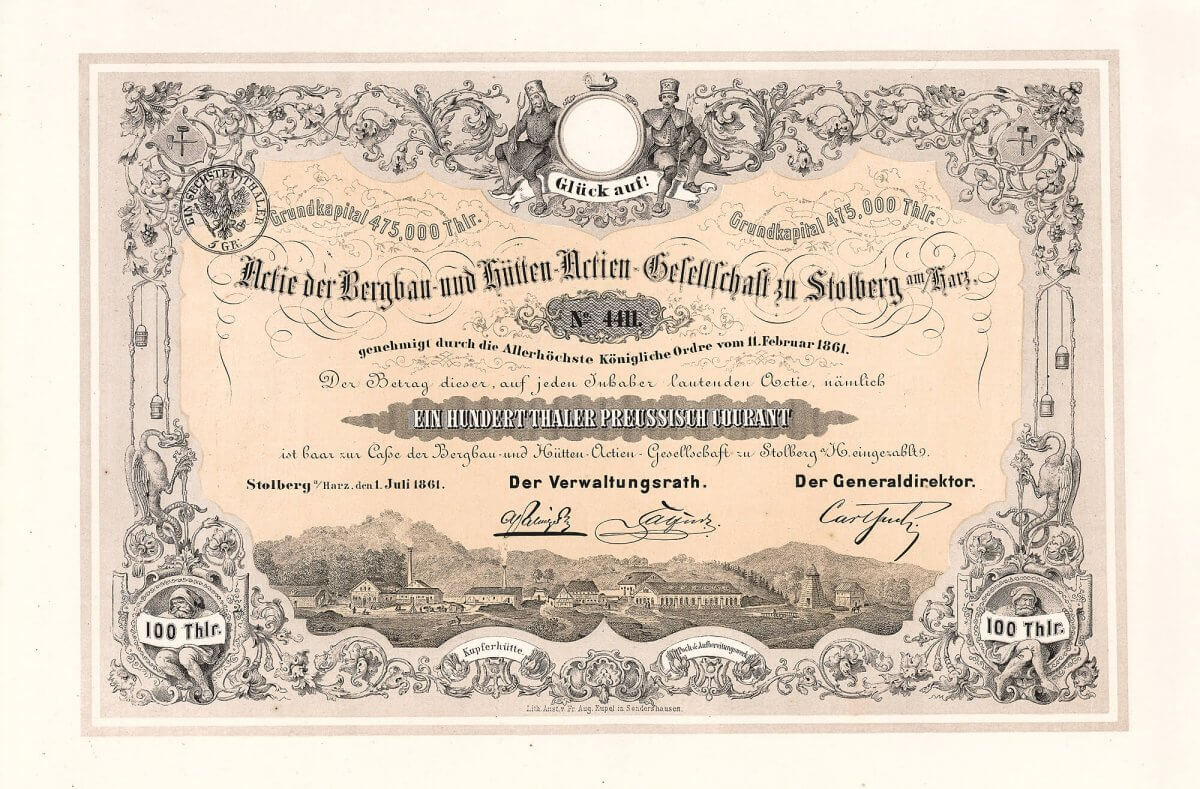 Baumwoll-Spinnerei Kolbermoor, Gründeraktie über 500 Gulden von 1862. Nach und nach entwickelte sich der Kolbermoor-Konzern zu einer der größten Textilgruppen in Deutschland, deren Blütezeit in den 20er/30er Jahren des 20. Jahrhunderts lag.