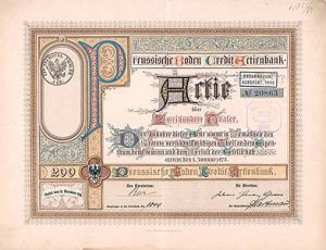 Preussische Boden Credit Actienbank, Berlin, Gründeraktie über 200 Taler von 1873