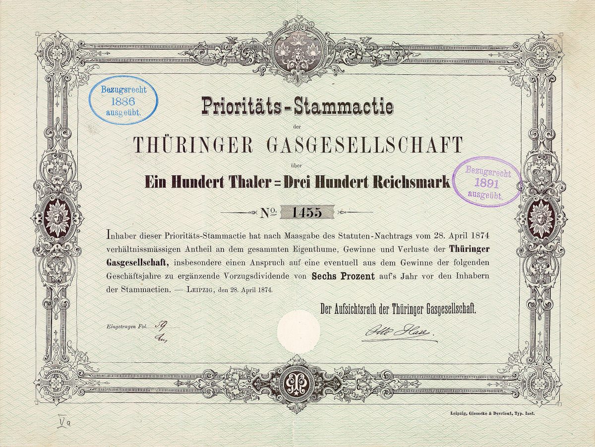 Thüringer Gasgesellschaft, Gründeremission der ThüGa