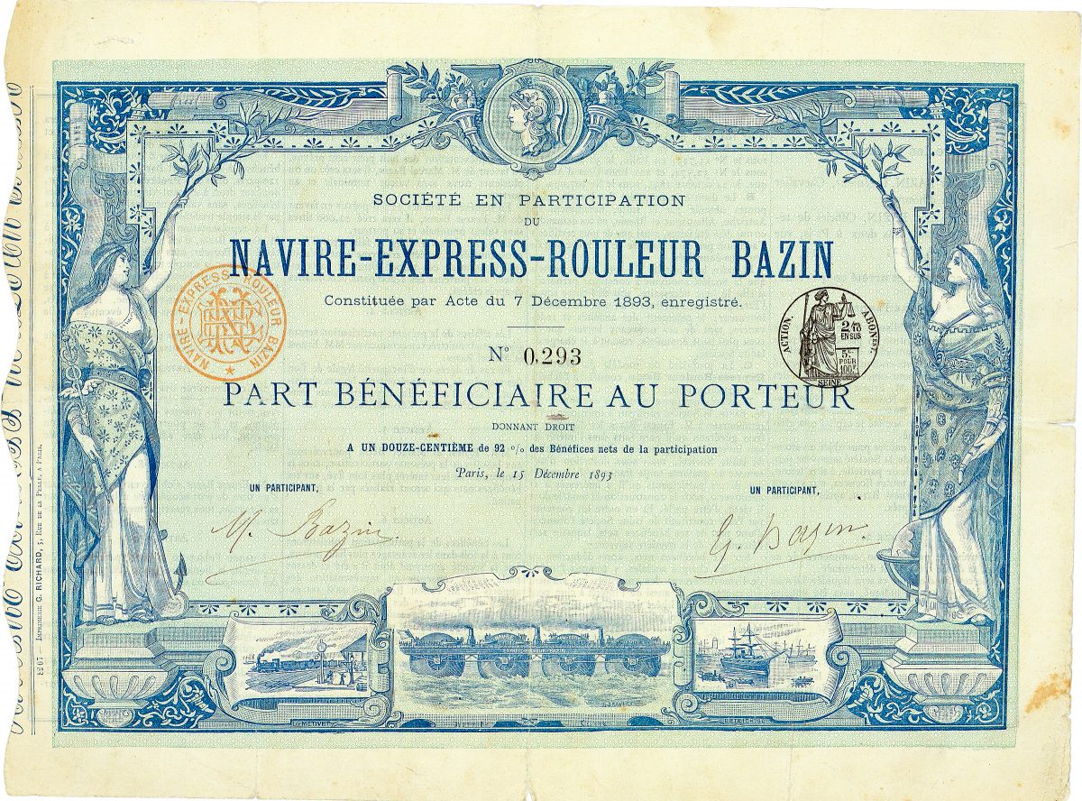 Navire-Express-Rouleur Bazin, Aktie von 1893