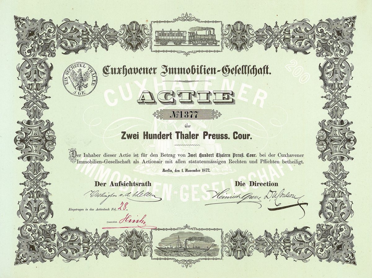 Cuxhavener Immobilien-Gesellschaft, Gründeraktie von 1872