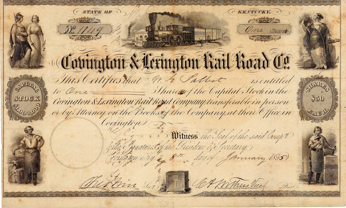 Covington & Lexington Railroad Company, Aktie von 1855