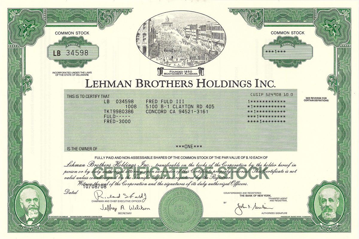 Lehman Brothers Holdings Inc., Aktie von 2008