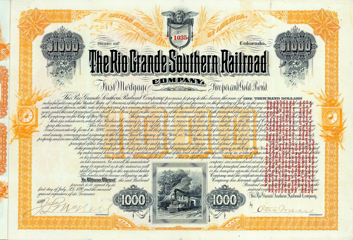 Rio Grande Southern Railroad, Gold Bond von 1890