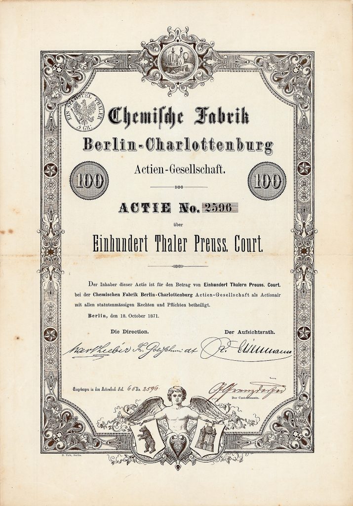 Chemische Fabrik Berlin-Charlottenburg AG Actie 18.10.1871.