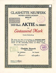 Glashütte Neuwerk AG, 1921