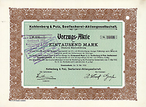 Kohlenberg & Putz Seefischerei AG, 1922