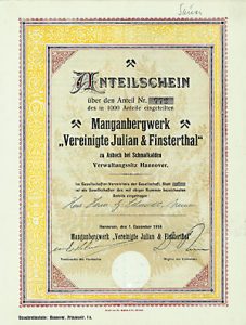 Manganbergwerk "Vereinigte Julian & Finsterthal", 1918