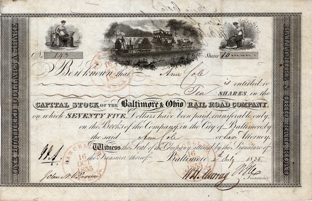 Baltimore & Ohio Railroad, Aktie von 1835