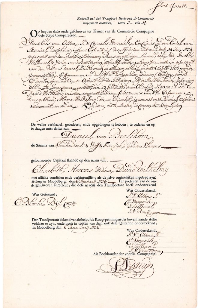 Middelburgsche Commercie Compagnie (Commercie Compagnie te Middelburg), Actie über 150 flämische Pfund, Middelburg, 6.1.1756