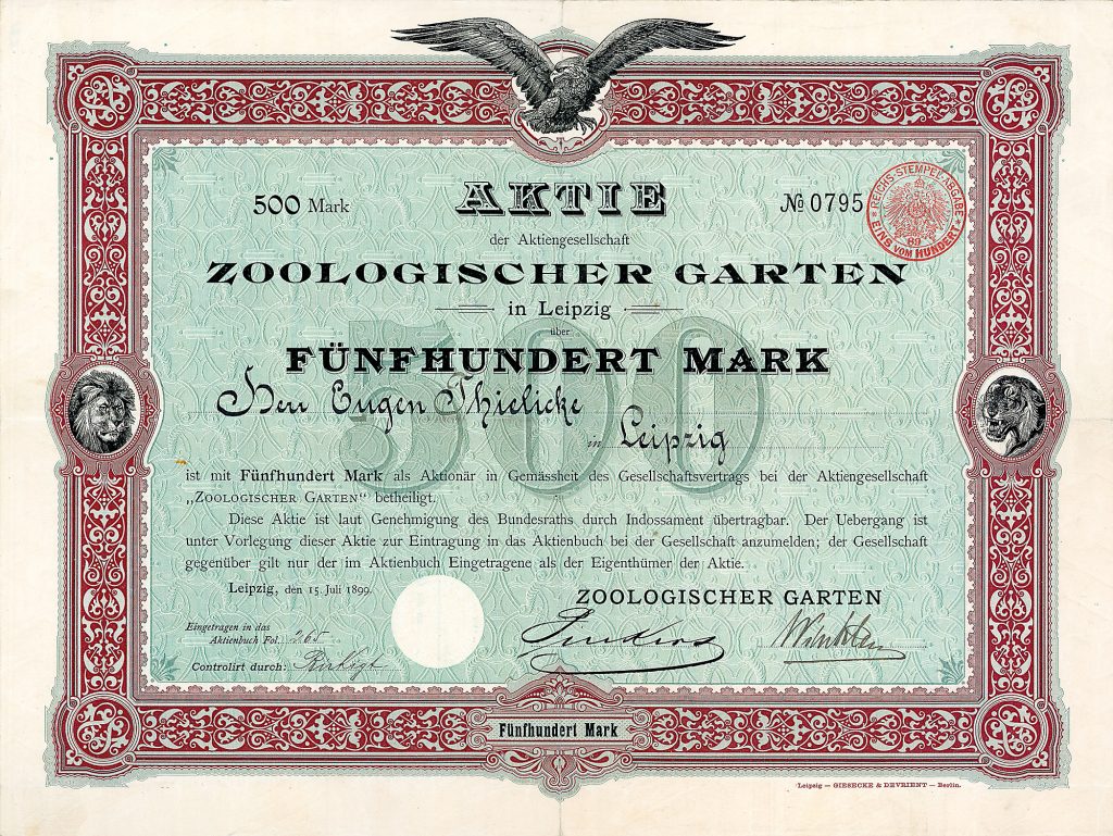 Zoologischer Garten, Aktie über 500 Mark, Leipzig, 15.7.1899